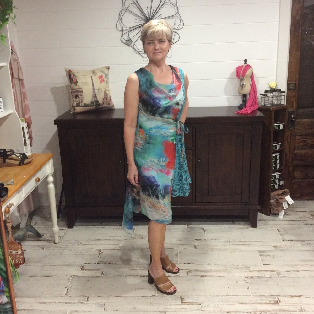 Turquoise sheer/lace dress NWT